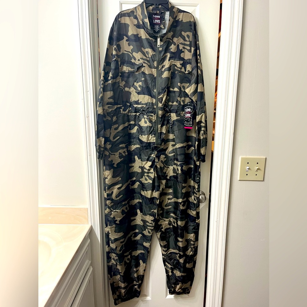 Love Culture Olive Green Camo Zip-Front Jumpsuit